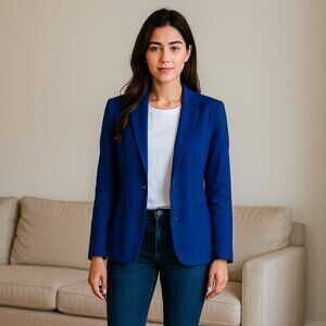 Chadwicks Linen Blend Blazer Women 6 Blue Y2K Button Travel Office Dinner Casual